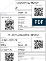 Pt. Astra Daihatsu Motor: I1E-NCH-00258-SP Dpem Week - 5B CR-01DP - 40 SP2326