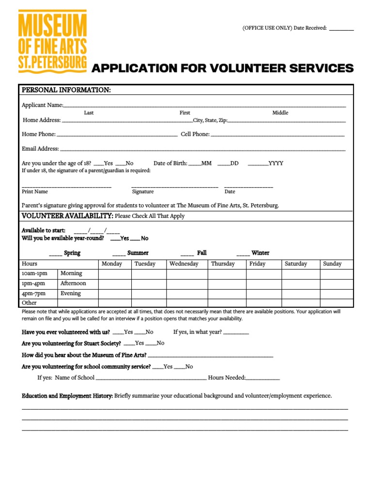 Application For Volunteer Services: Personal Information | PDF