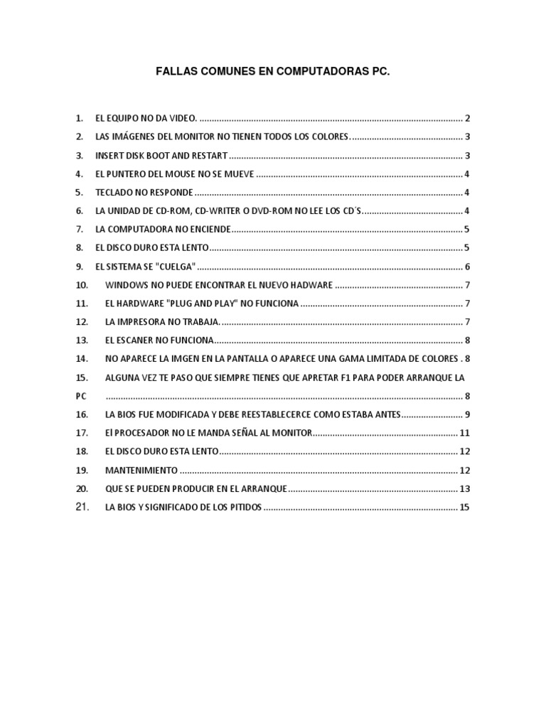 Fallas Comunes En Computadoras Pc Pdf Bios Hardware De La Computadora