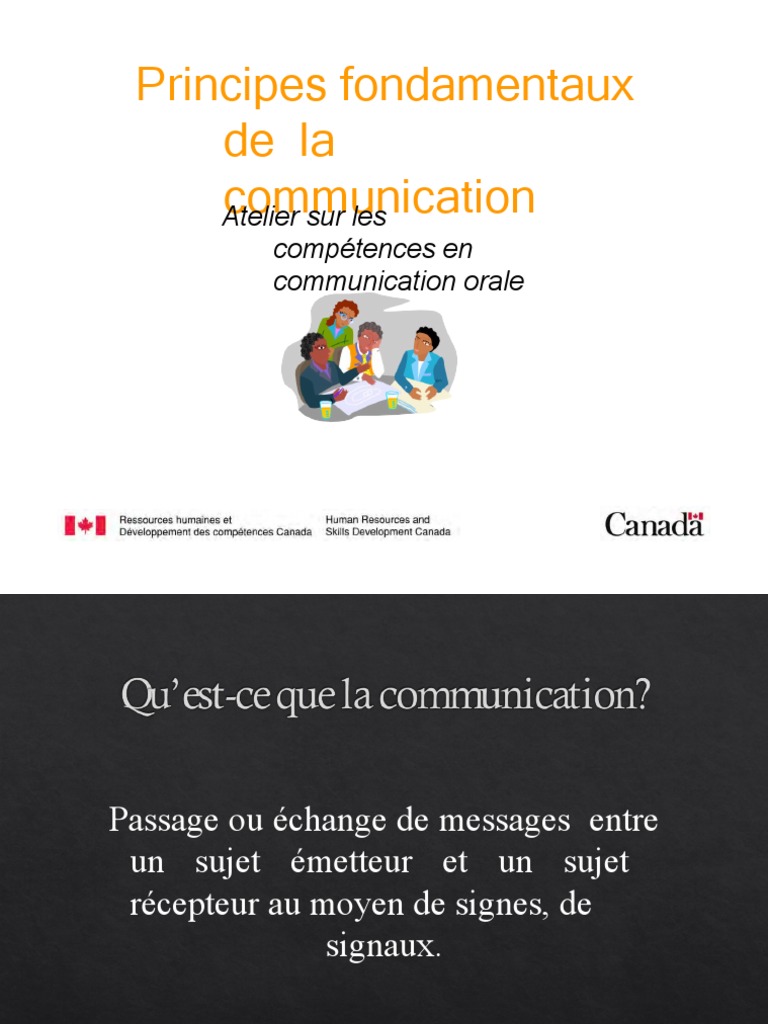 Principes Fondamentaux de La Communication Atelier Sur Les Competences ...