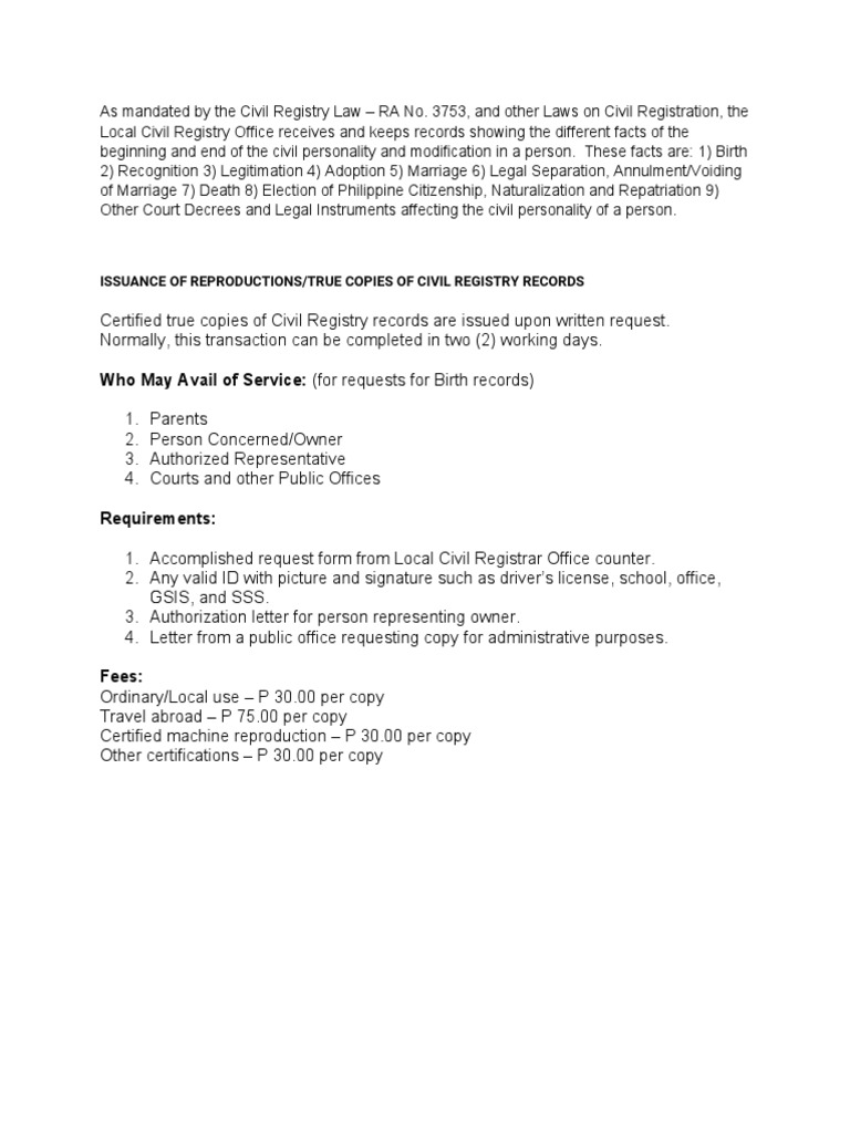 Civil Registry Records Request Guide | PDF