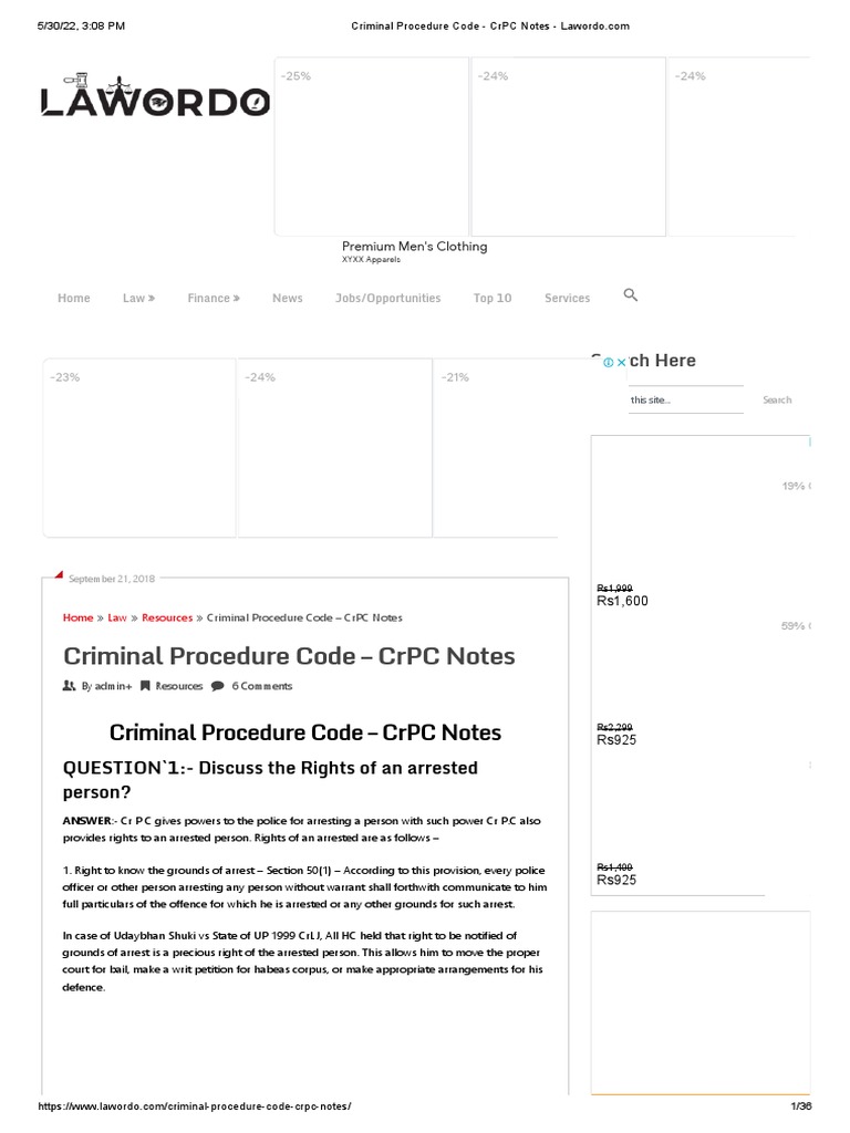 Criminal Procedure Code CRPC Notes PDF Criminal Procedure In