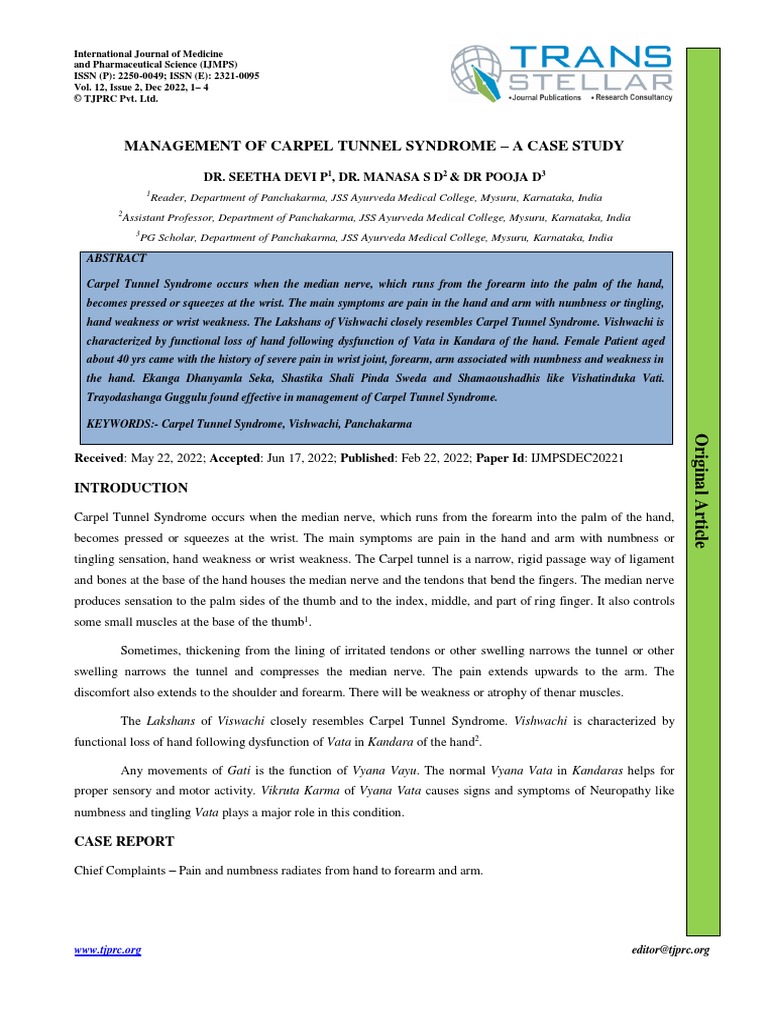 2 51 1656420123 1ijmpsdec20221 | PDF | Carpal Tunnel Syndrome | Hand