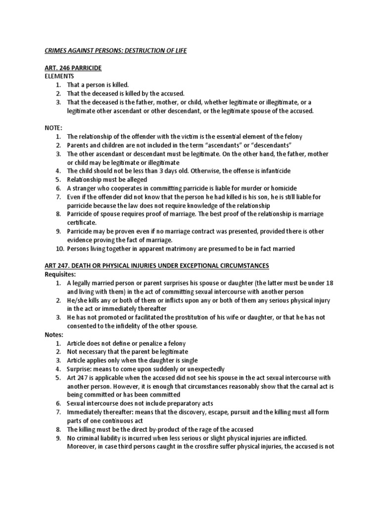 Elements of Crimes Against Persons | PDF | Robbery | Rape