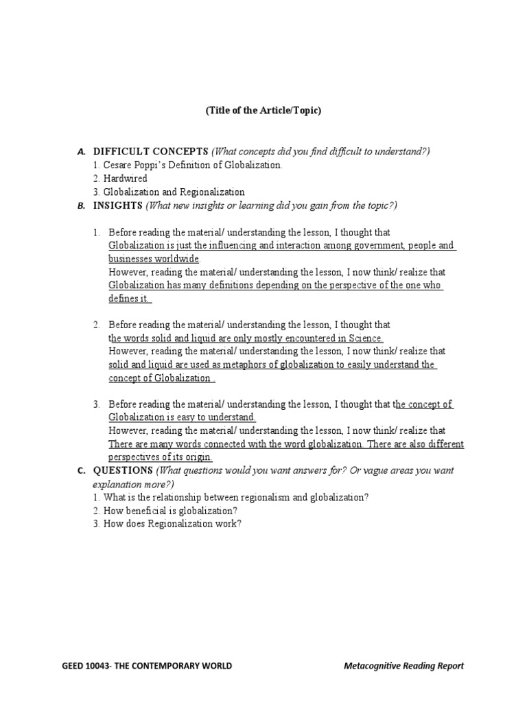 (Title of The Article/Topic) A. DIFFICULT CONCEPTS (What Concepts Did