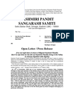Kashmiri Pandit Sangarash Samiti: Open Letter / Press Release