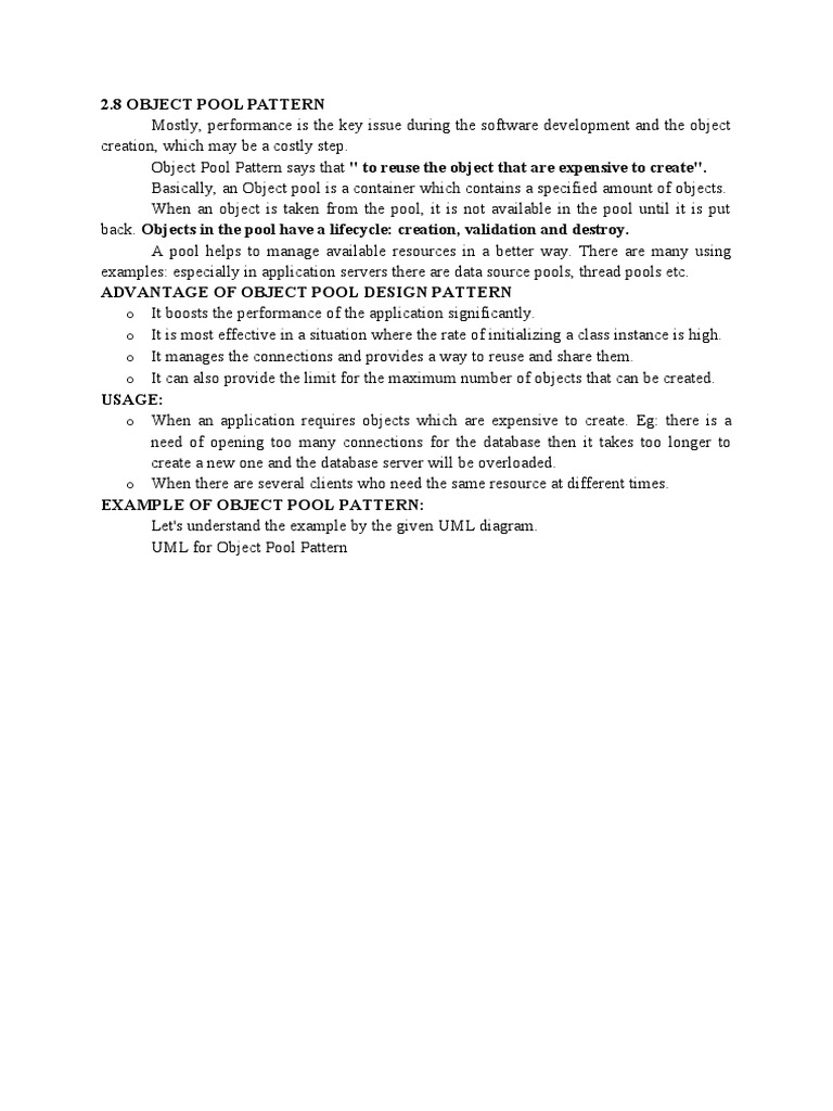Object Pool Pattern in Java and C# | PDF | Software Design | Software ...
