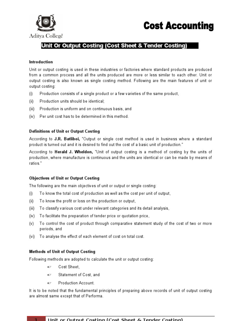 Unit Costing and Tender Preparation Guide | PDF | Cost Of Goods Sold | Cost