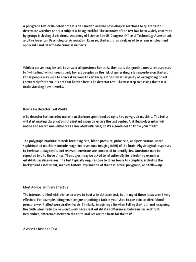 How to Beat a Lie Detector Test: Understanding Polygraph Procedures and ...