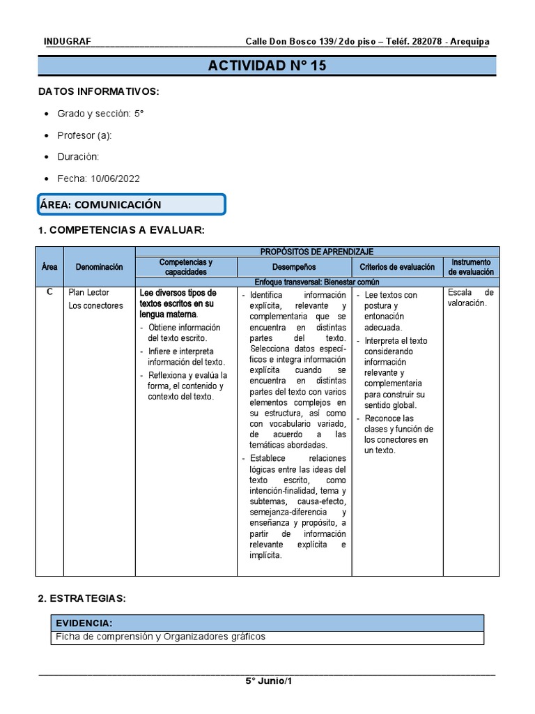 Sesion de Plan Lector | PDF