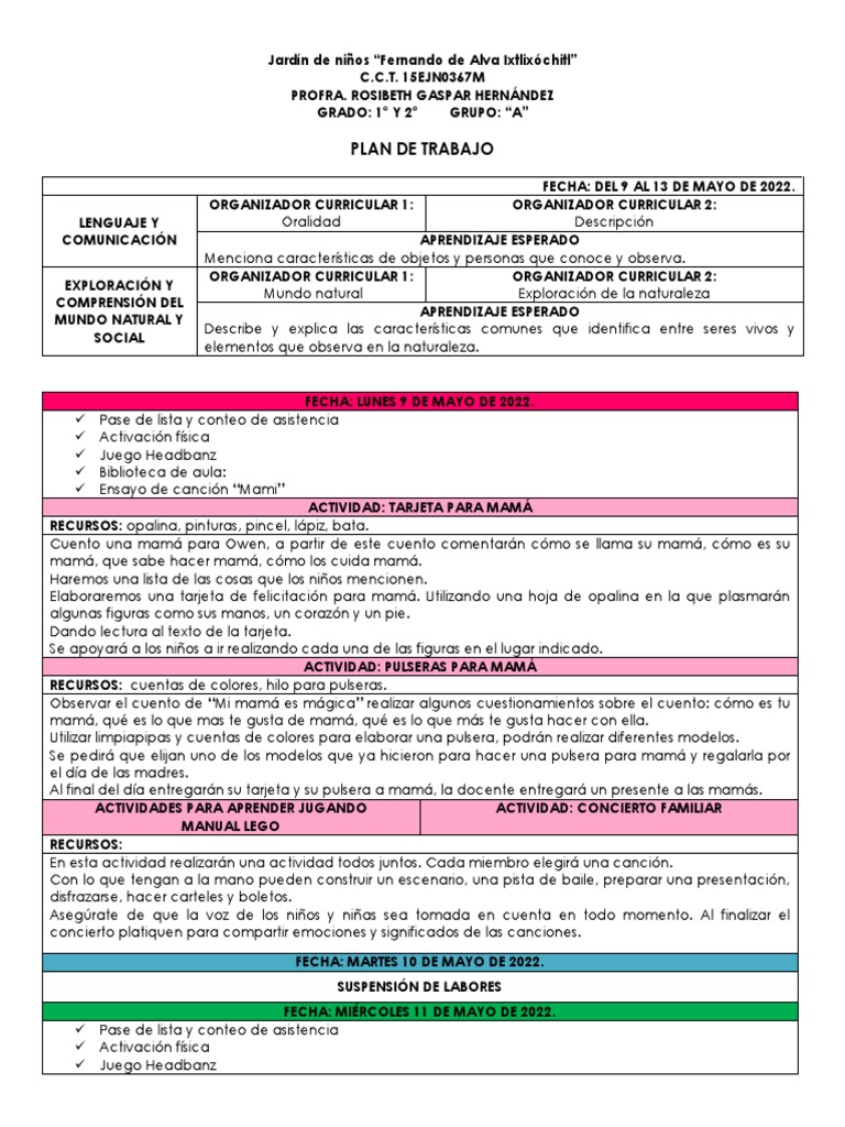 Plan Preescolar | PDF | Educación de la primera infancia