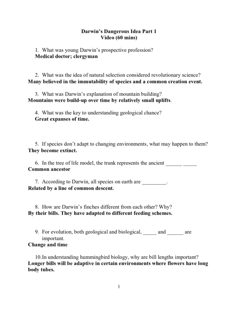 Pbs Evolution Darwin Dangerous Idea Worksheet Answer Key Ideawalls