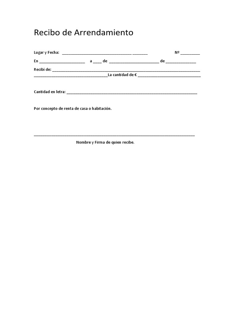 Plantilla Recibo Alquiler para Rellenar Gratis