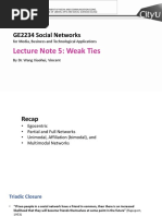 GE2234 Social Networks: Lecture Note 5: Weak Ties