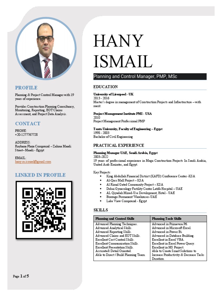 Hany Ismail Planning and Control Manager PDF United Arab Emirates