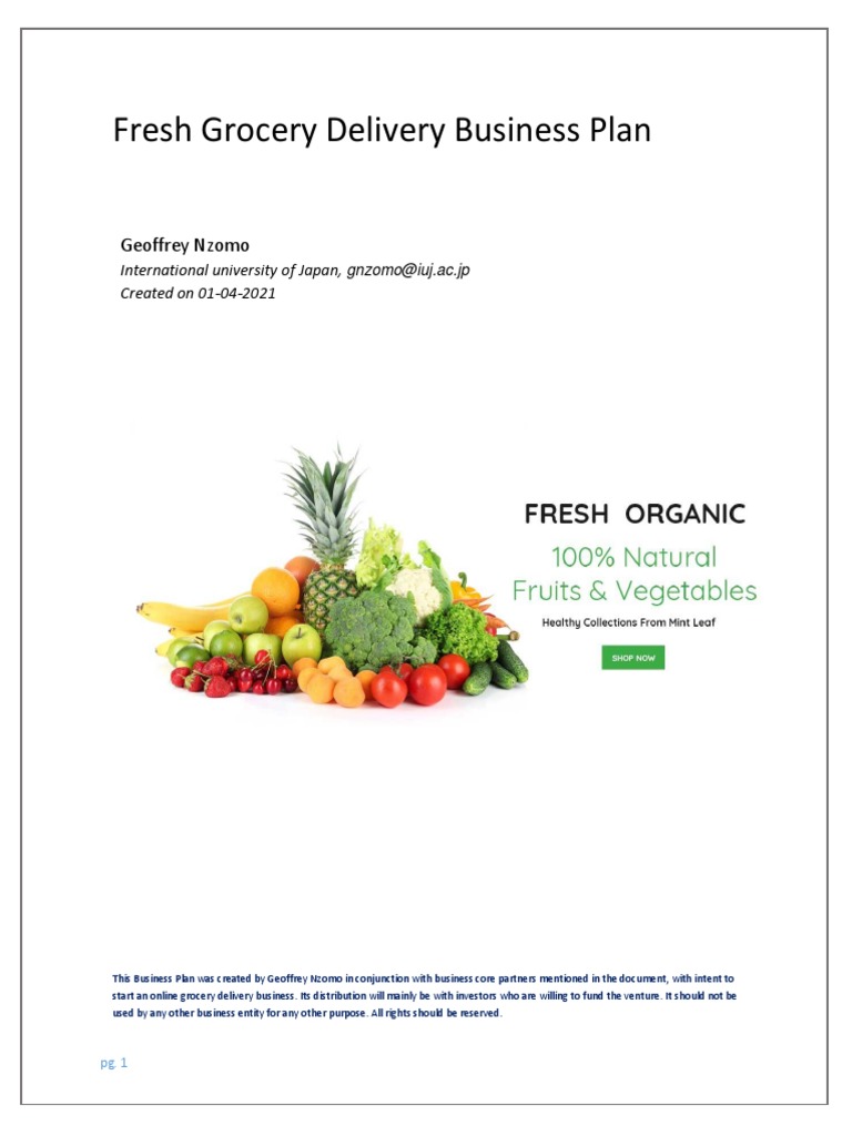 Fresh Grocery Delivery Business Plan Updtaed PDF Grocery Store