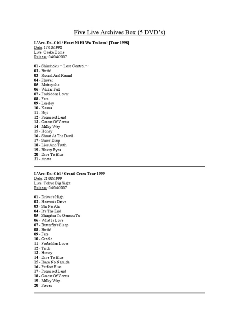 L Arc En Ciel Five Live Archives Box