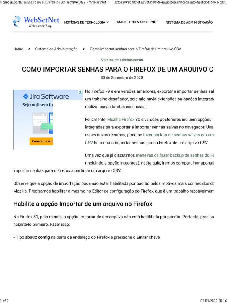 Como Importar Senhas para o Firefox de Um Arquivo CSV - WebSetNet | PDF ...