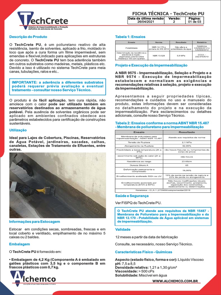 Ficha Técnica - Techcrete Pu - 2021 | PDF | Temperatura | Poliuretano