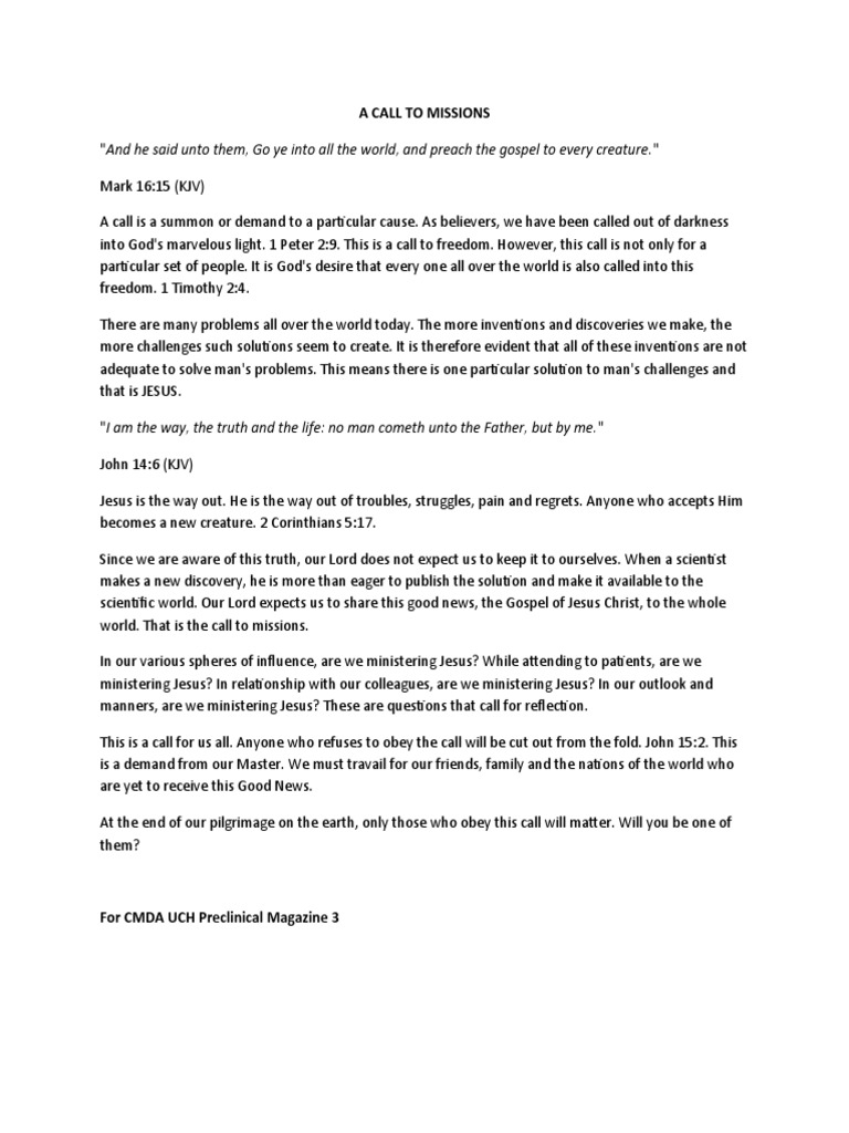 A Call To Missions | PDF