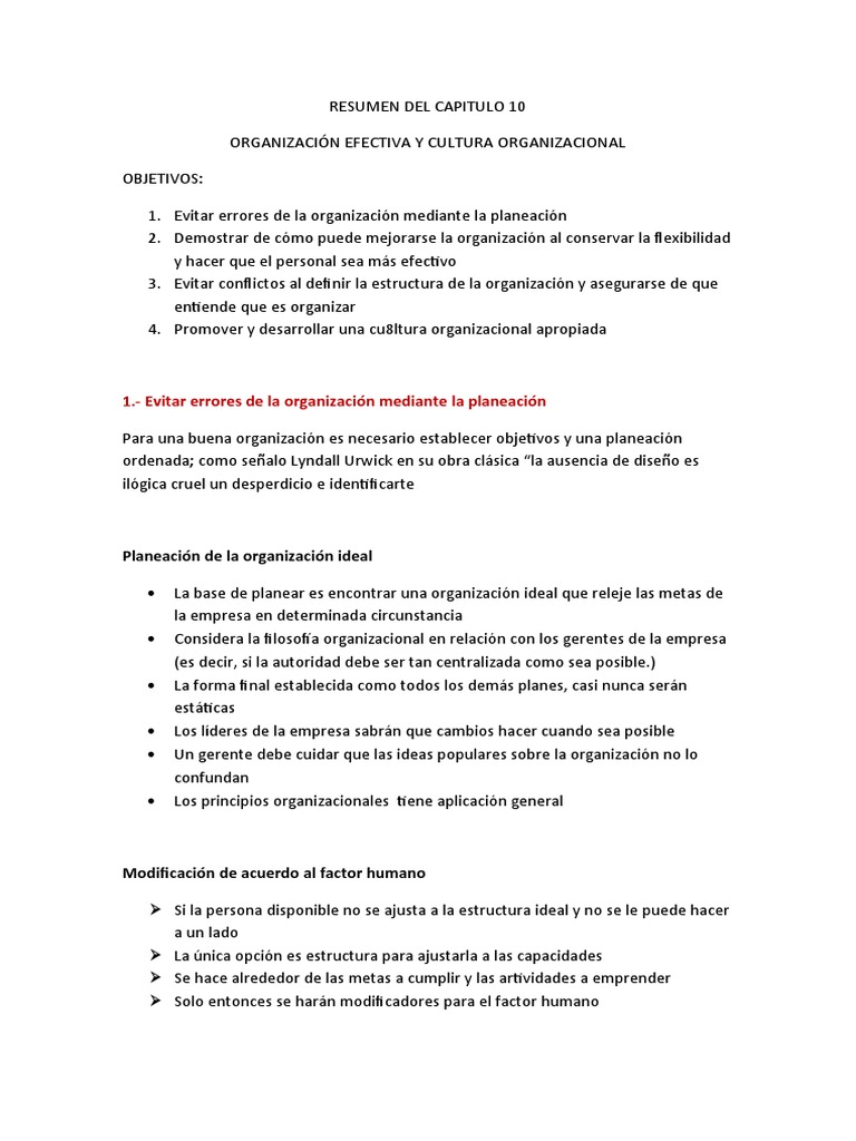 Resumen Del Capitulo 10 | PDF | Planificación | Business