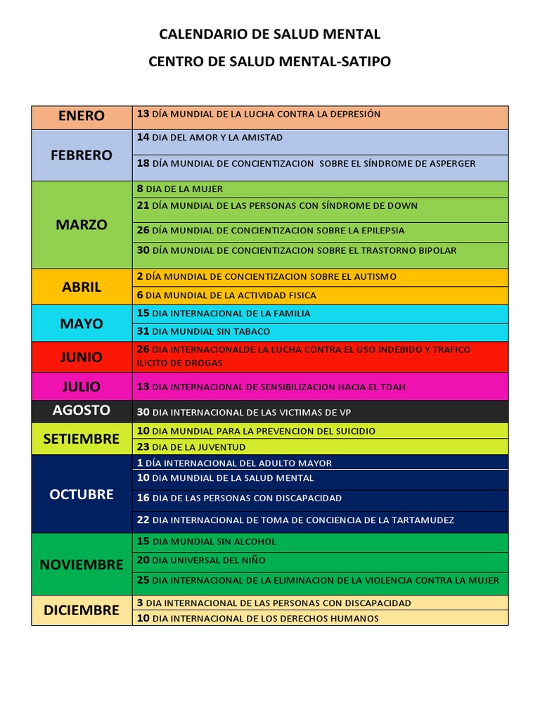 Calendario de Salud Mental PDF