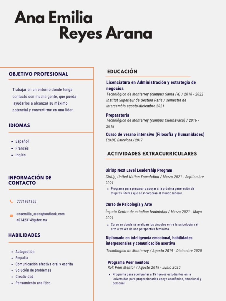 Perfil Profesional de Ana Emilia Reyes | PDF | Cognición | Ciencia ...