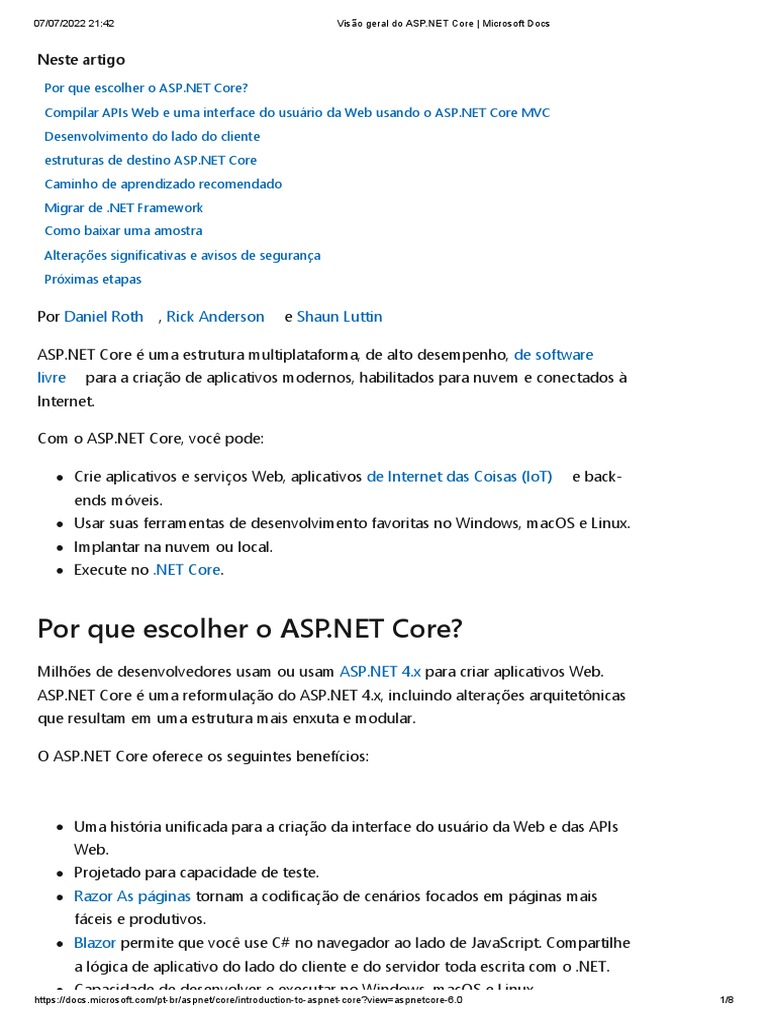 Visão Geral do ASP.NET Core | PDF | Model-View – Controller (MVC ...