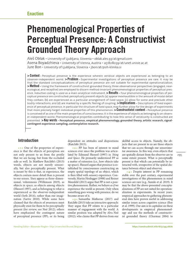 Phenomenological Properties of Perceptual Presence: A Constructivist ...