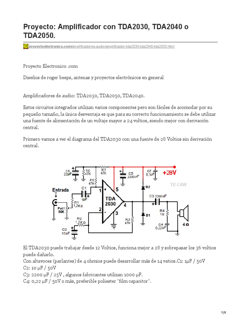 Proyecto Amplificador Con TDA2030 TDA2040 o TDA2050 | PDF | Electrónica