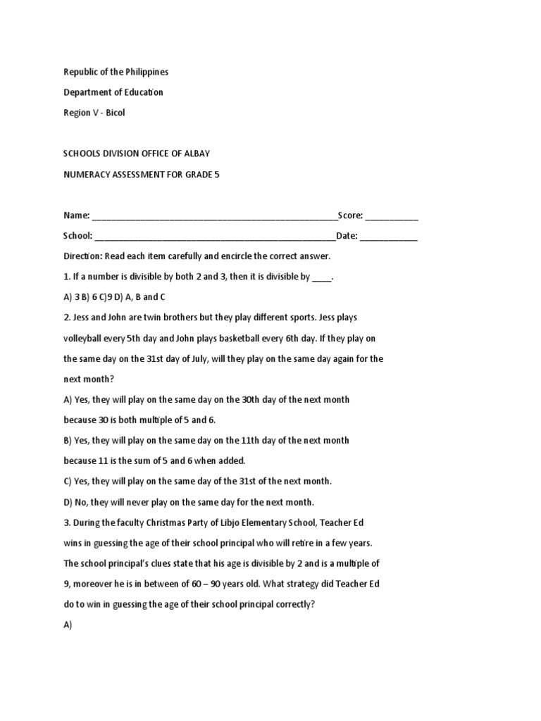 Grade 5 Numeracy | PDF | Circle | Volume