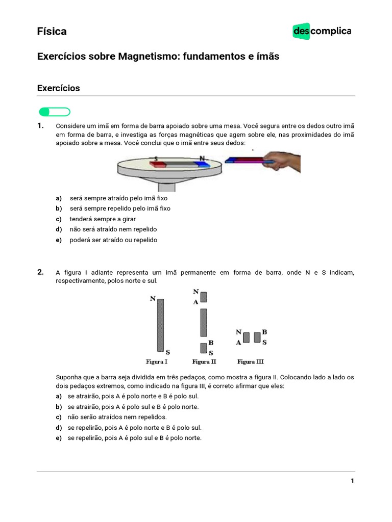Exercícios de Magnetismo para o 8º Ano | PDF | Campo magnético | Ímã