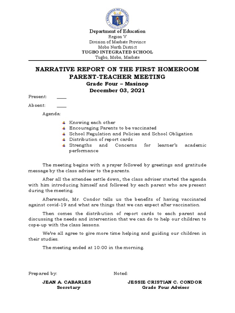 First Homeroom PTM Narrative Report | PDF