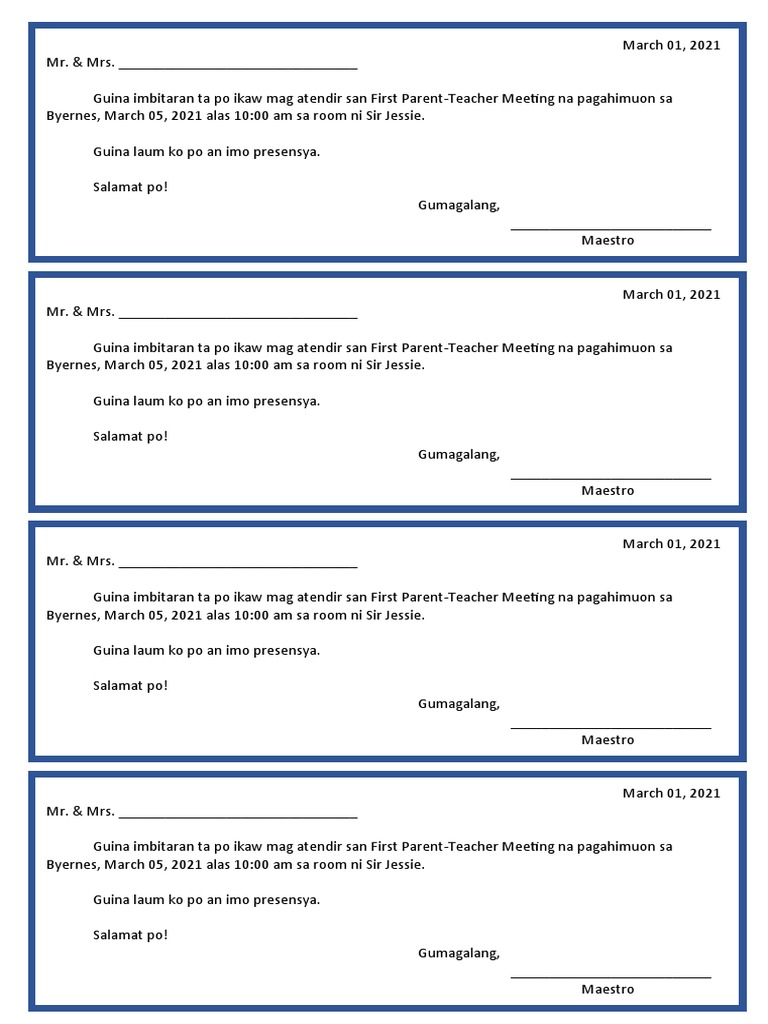 Invitation to First Parent-Teacher Meeting | PDF