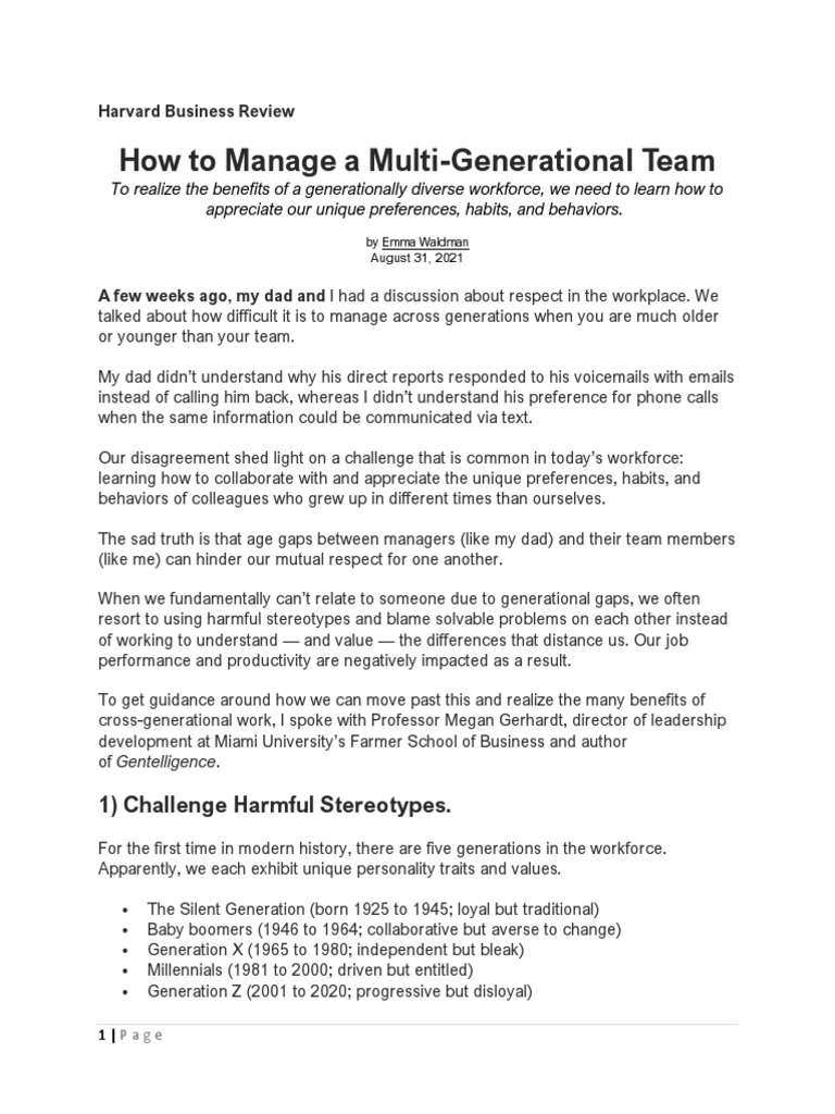 How To Manage A Multigenerations Team | PDF | Millennials | Communication