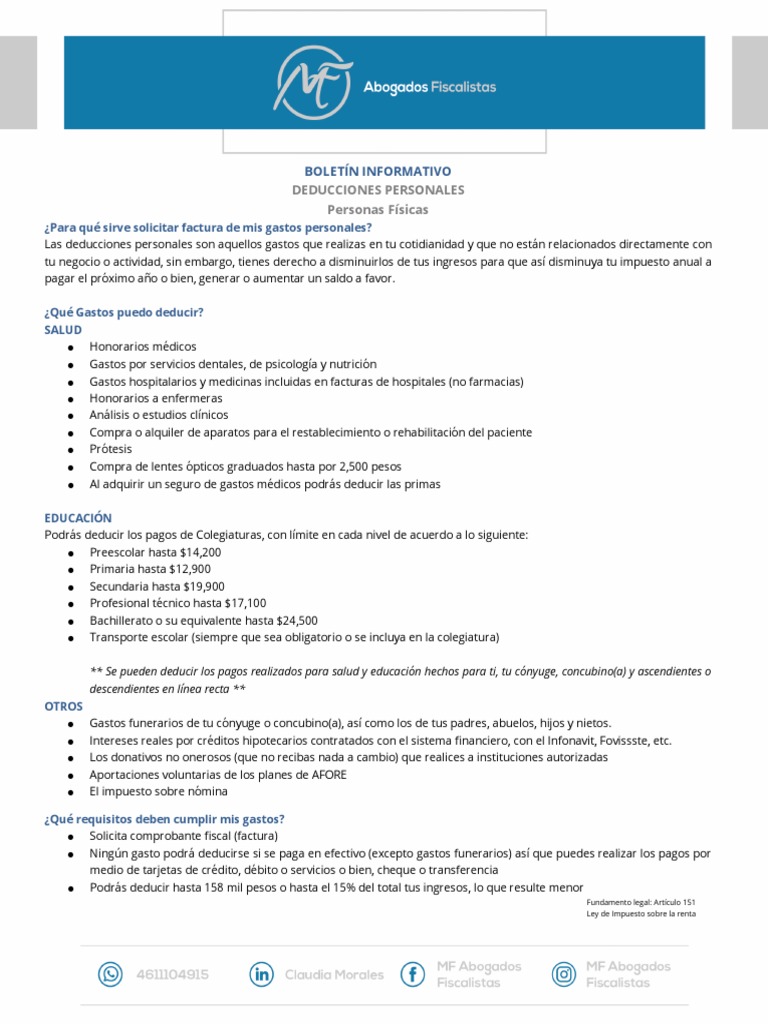 DEDUCCIONES PERSONALES Correct 1 | PDF | Impuestos | Tarjeta de débito