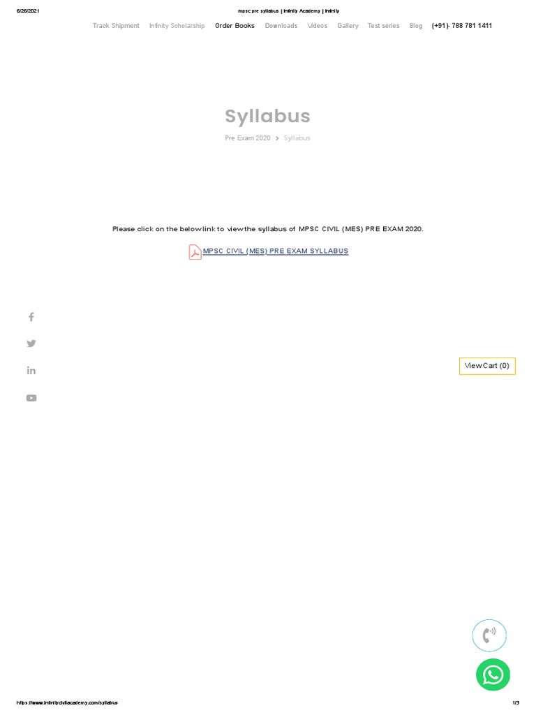 MPSC Pre Syllabus - Infinity Academy - Infinity | PDF