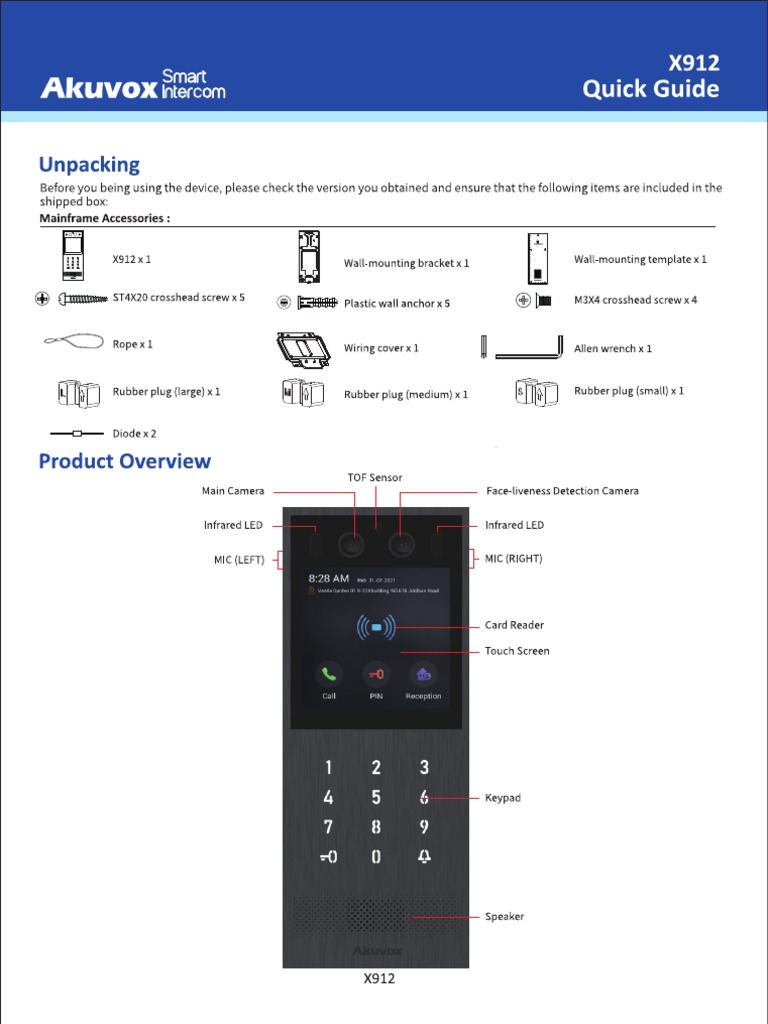 Akuvox X912 Quick Guide V1.0 TZSM002347 PDF