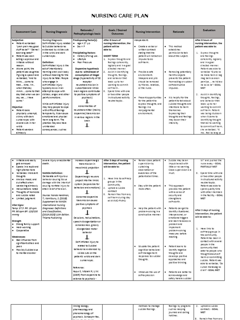 Nursing Care Plan for Acute Psychosis | PDF | Self Harm | Psychosis