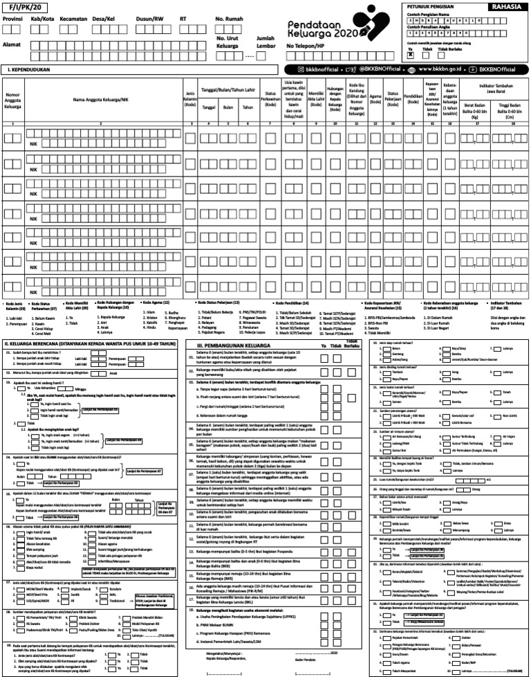 Pedoman Pengisian Formulir Kependudukan | PDF