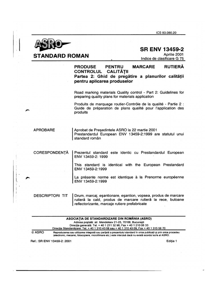 SR ENV 13459-2-2001 Produse Marcare Rutiera 2 | PDF