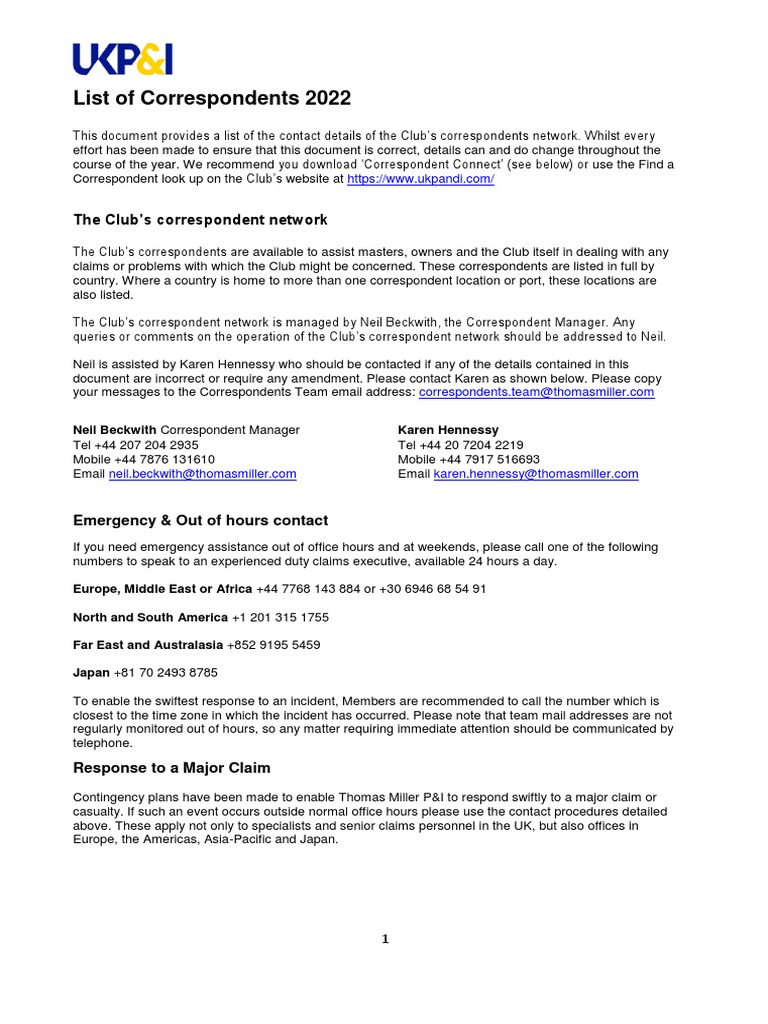 UK P&I List of Correspondents 2022 PDF Mobile App Google Play