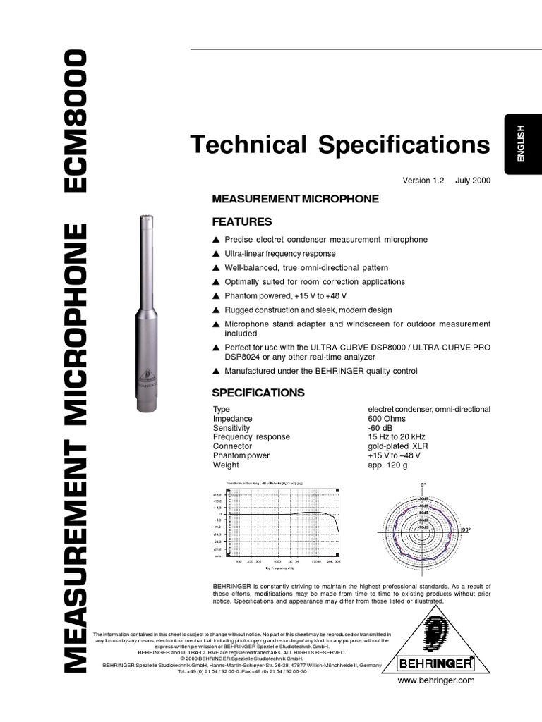 Technical Specifications: Measurement Microphone Features | PDF ...