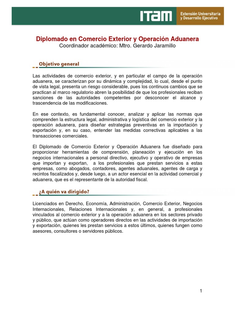 Comercio Exterior Y Operacion Aduanera Itam Pdf Aduana El