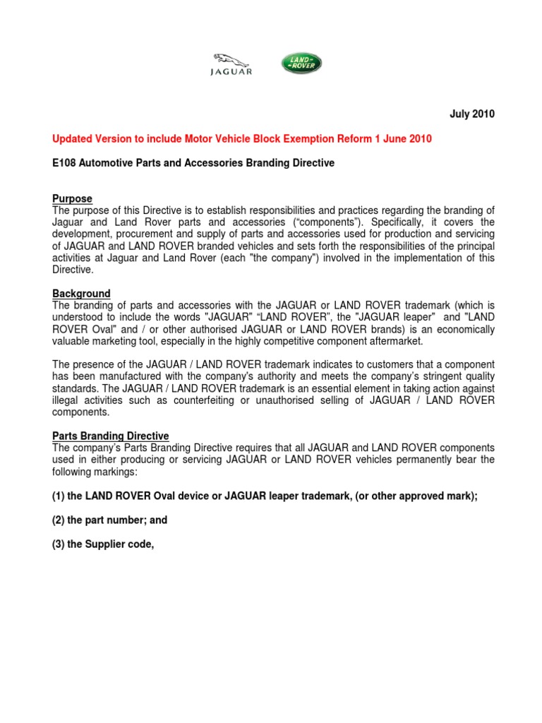 July 2010 Updated Version To Include Motor Vehicle Block Exemption Reform 1 June 2010 PDF