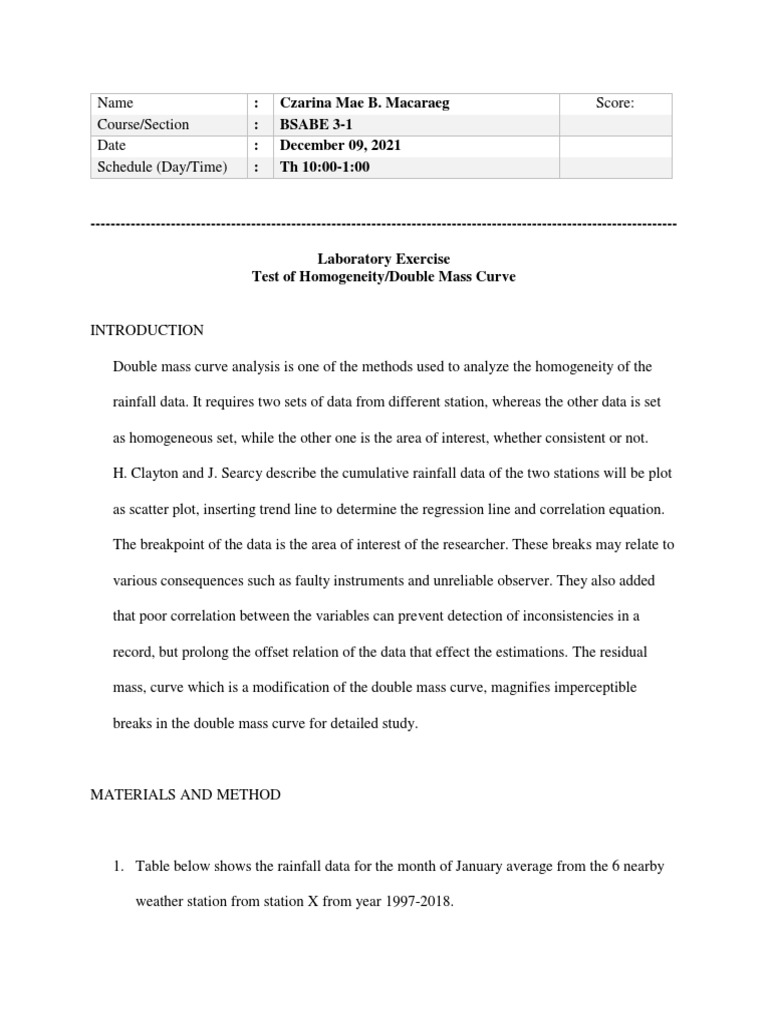 Double Mass Curve Analysis of Rainfall Data | PDF | Data Analysis ...
