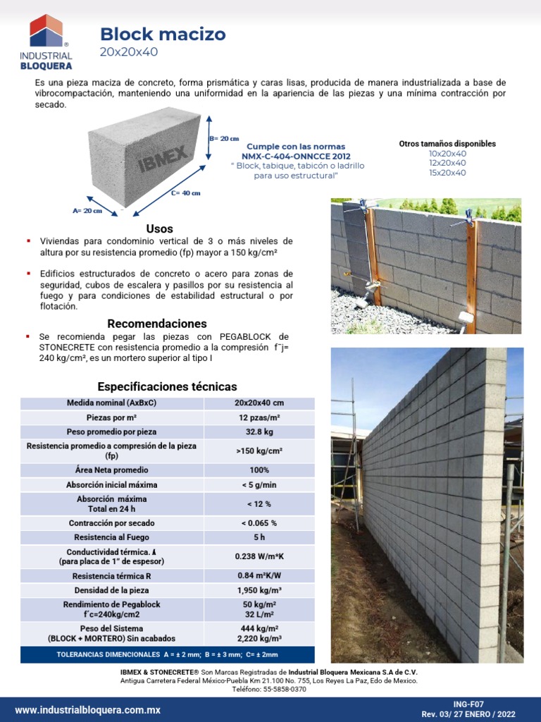 Block Liso Macizo de Concreto 20x20x40 | PDF | Hormigón | Ingeniero civil