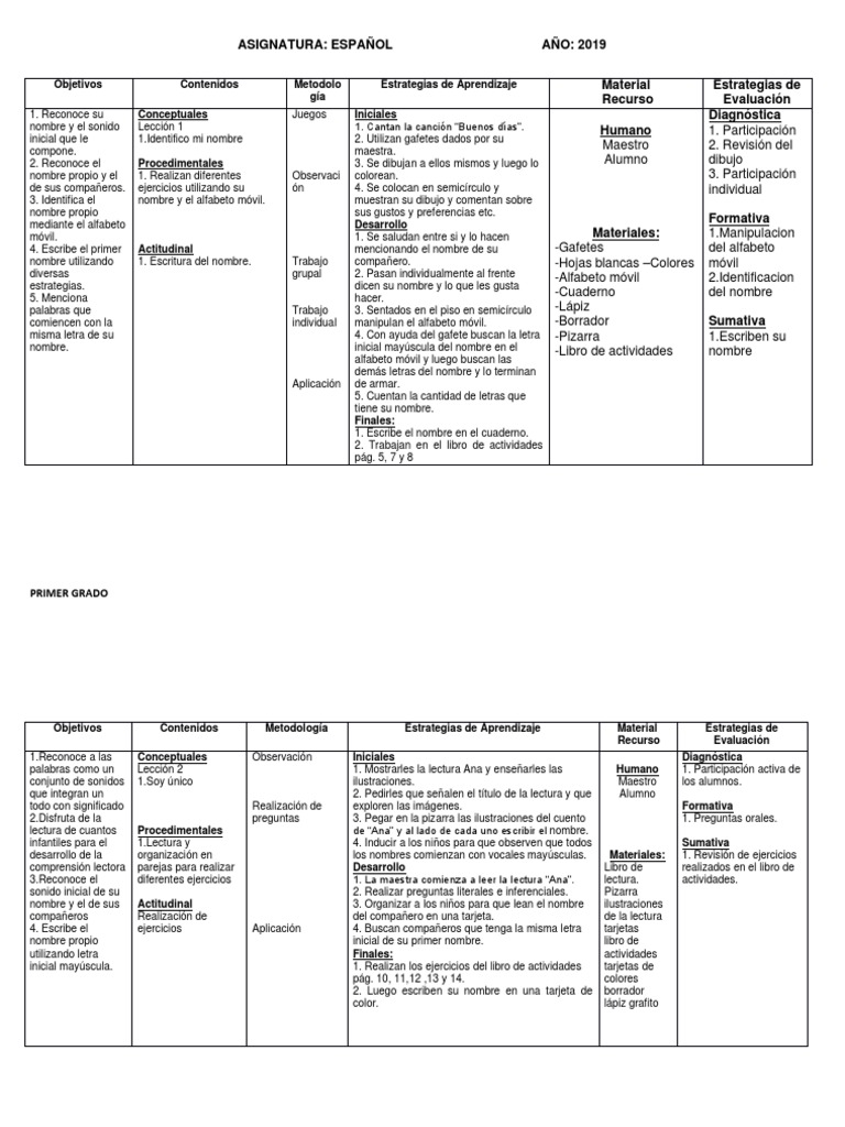 Actividades de Español para Primer Grado | PDF | Evaluación | Aprendizaje