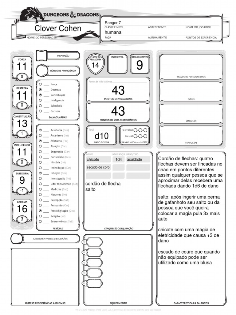Ficha Oficial D&D 5E Editável PDF