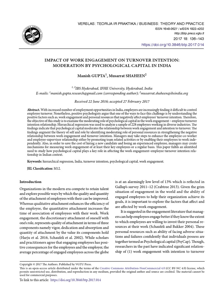 Impact of Work Engagement On Turnover Intention Mo | PDF | Turnover ...